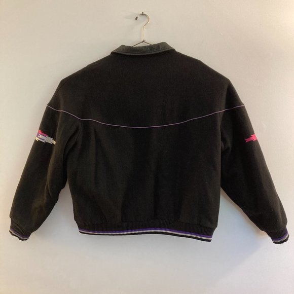 Black Wool Leather Bomber Vtg Jacket Southwest Graphic made in Canada - Picture 2 of 16